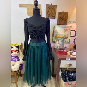 Fairycore Whimsigoth Ren Faire Bubble Sleeve Ruched Crop Top & Tulle Skirt M/L